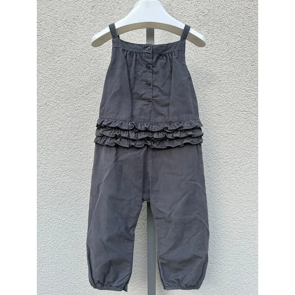 The Little White Company Corduroy Ruffled Jumpsuit, Baby Size 18-24mo, Gray